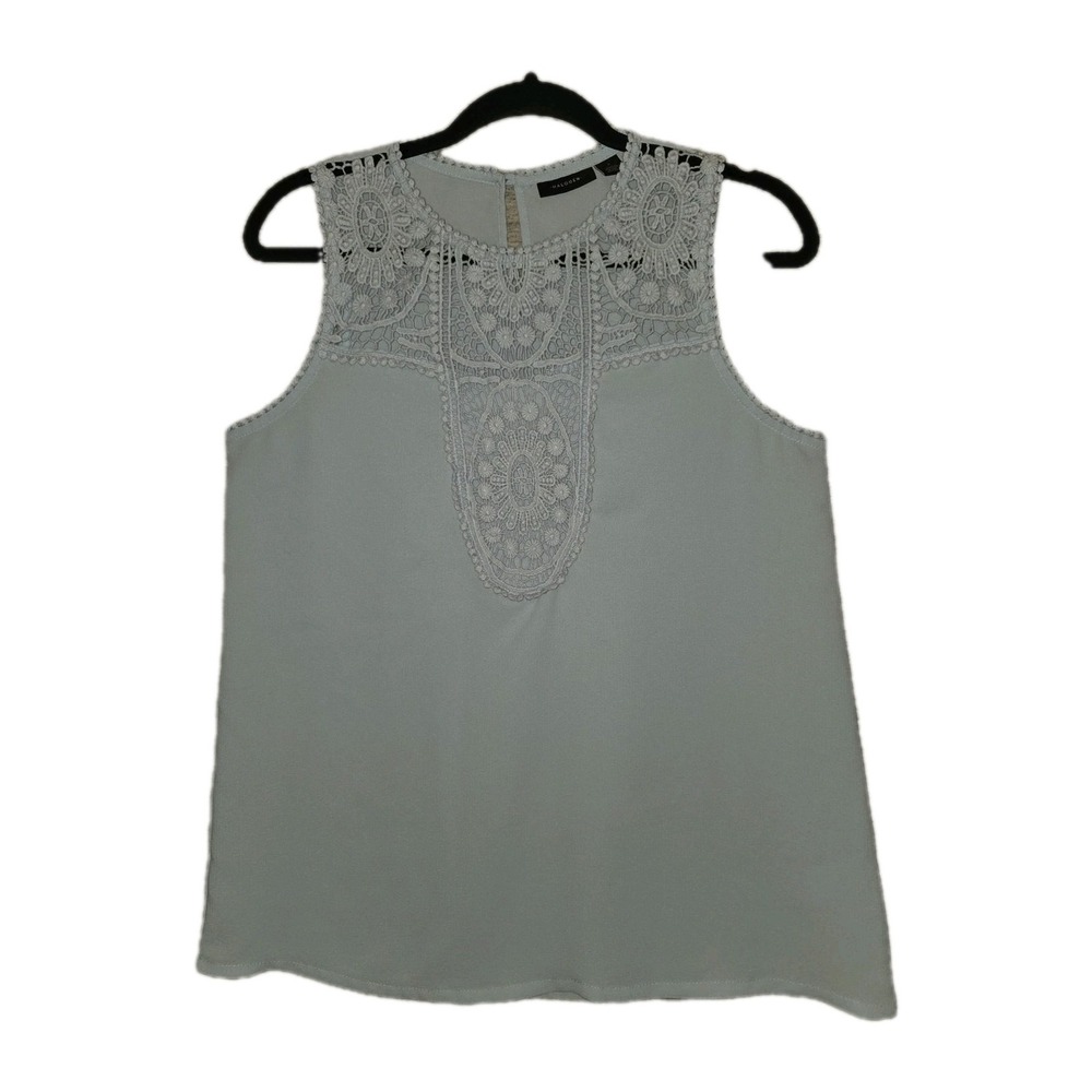 HALOGEN Embroidered Tank Blouse Women's Sleeveless Lace Top Size Small Baby Blue
